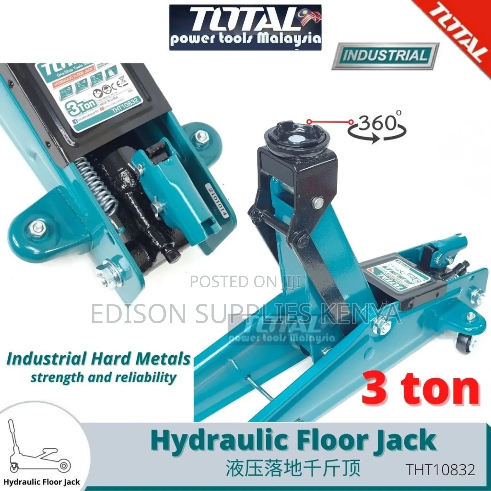 Total Hydraulic Trolley Jack 3ton Industrial Crocodile Floor Jacks