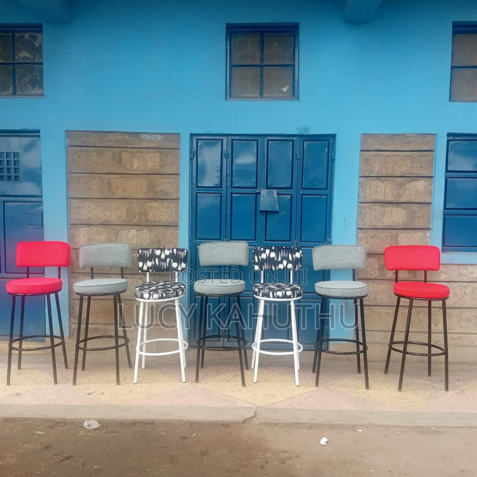 Red Blended Kitchen Counter Stools With Power Coating Finish