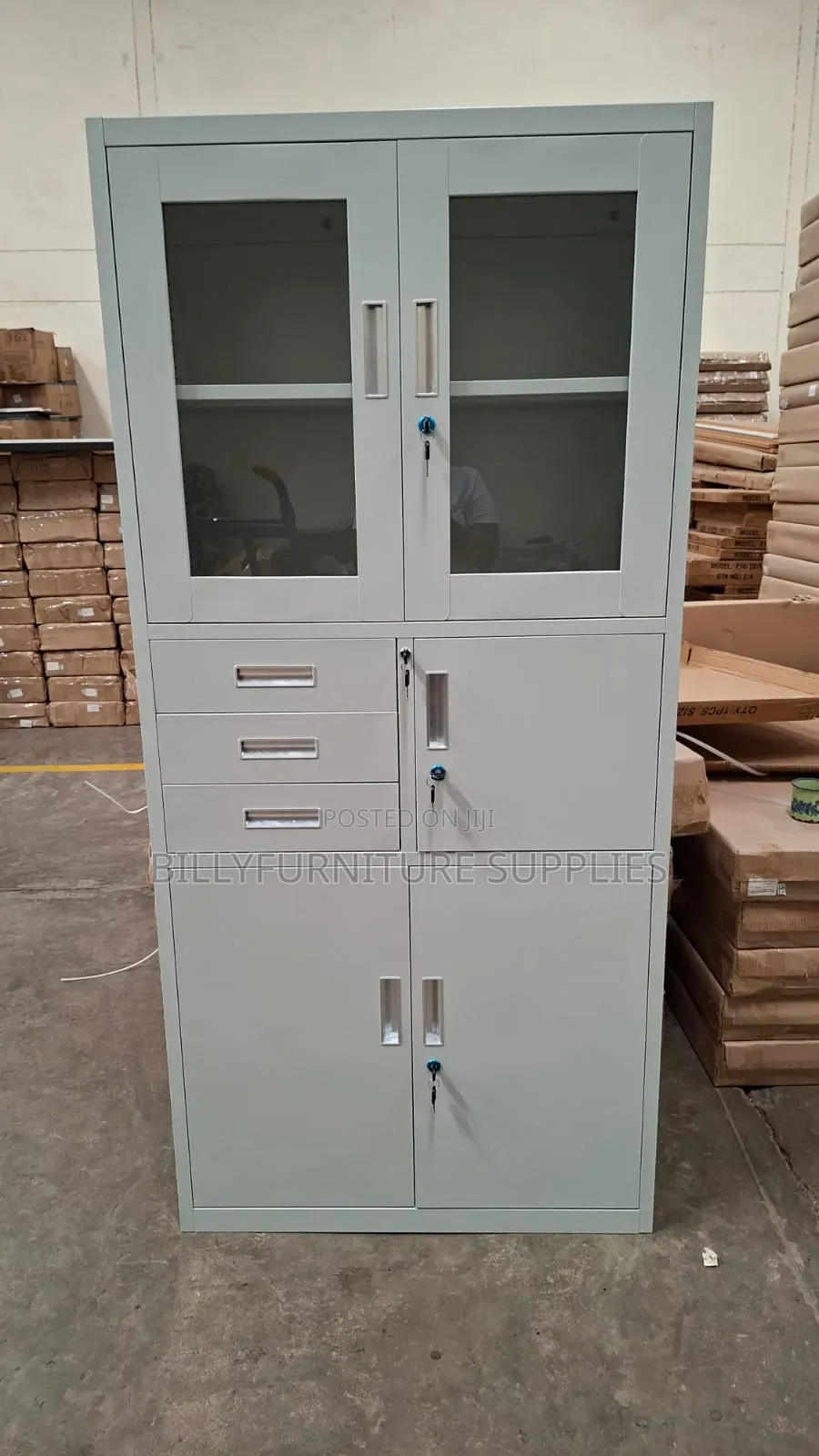 Half Glass Metallic Cabinet With Safe