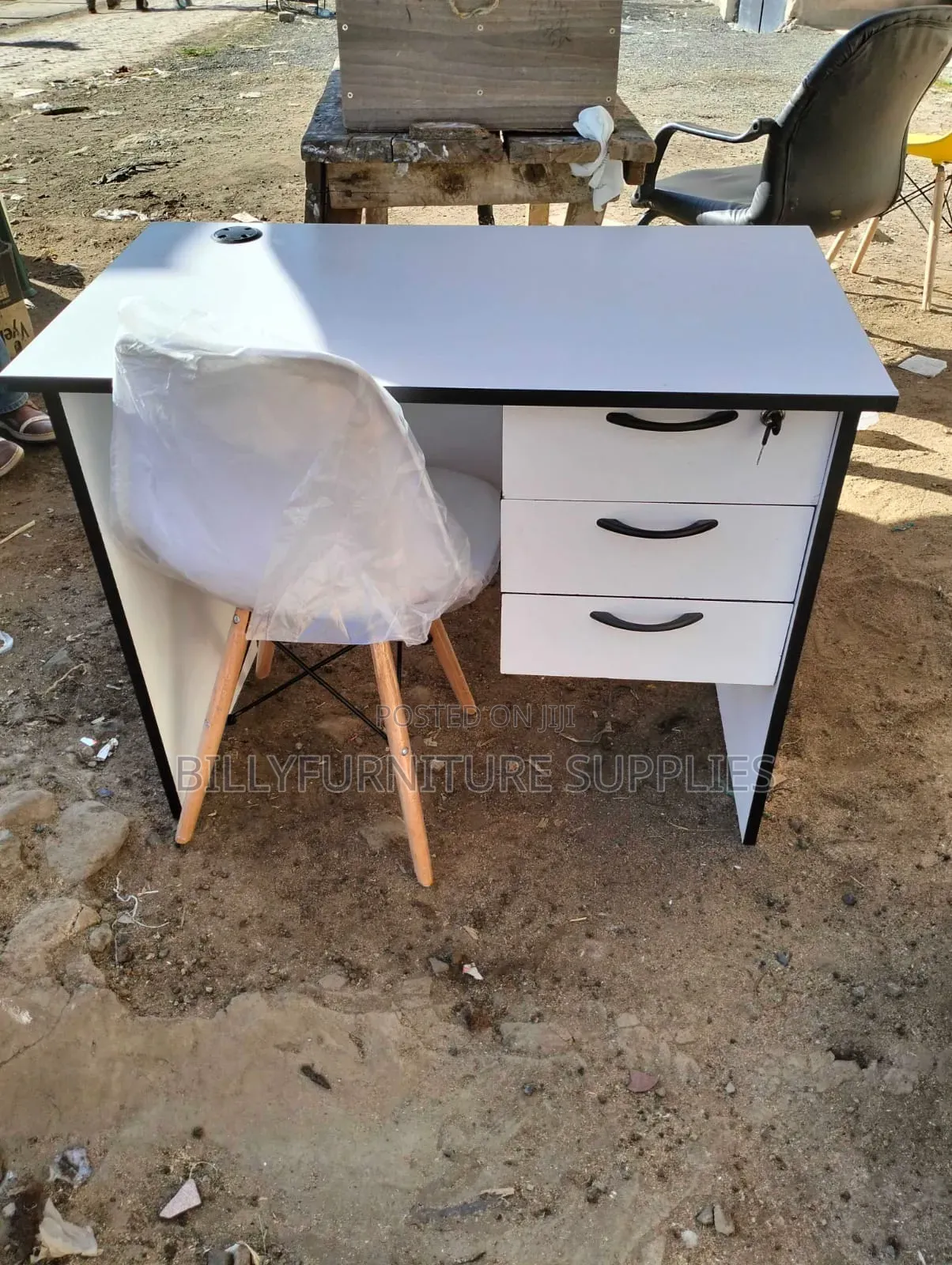 White 1m Desk and White Eames Chair