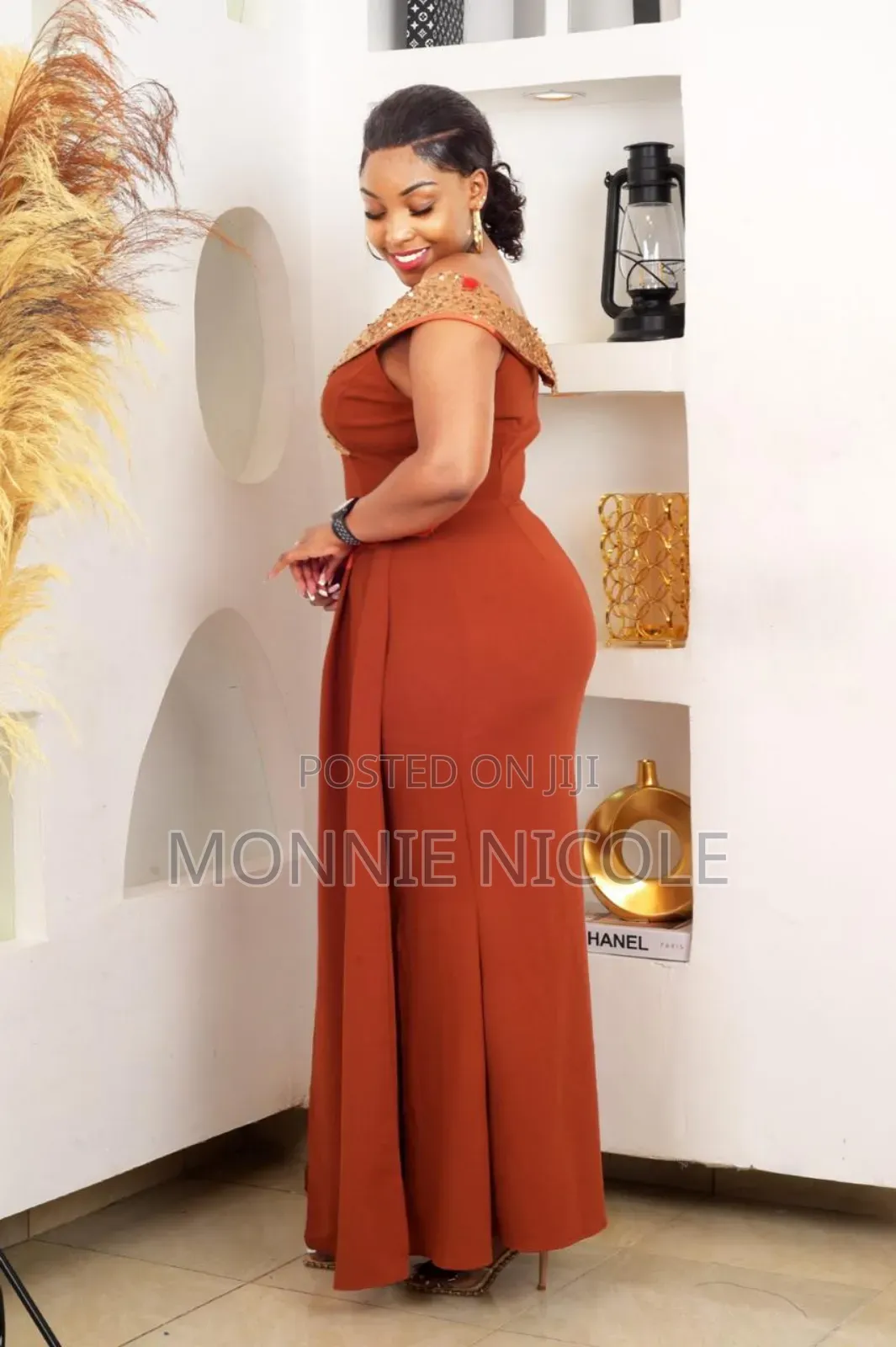 Stylish Burnt Orange Dinner Dress/Kikuyu Brown./