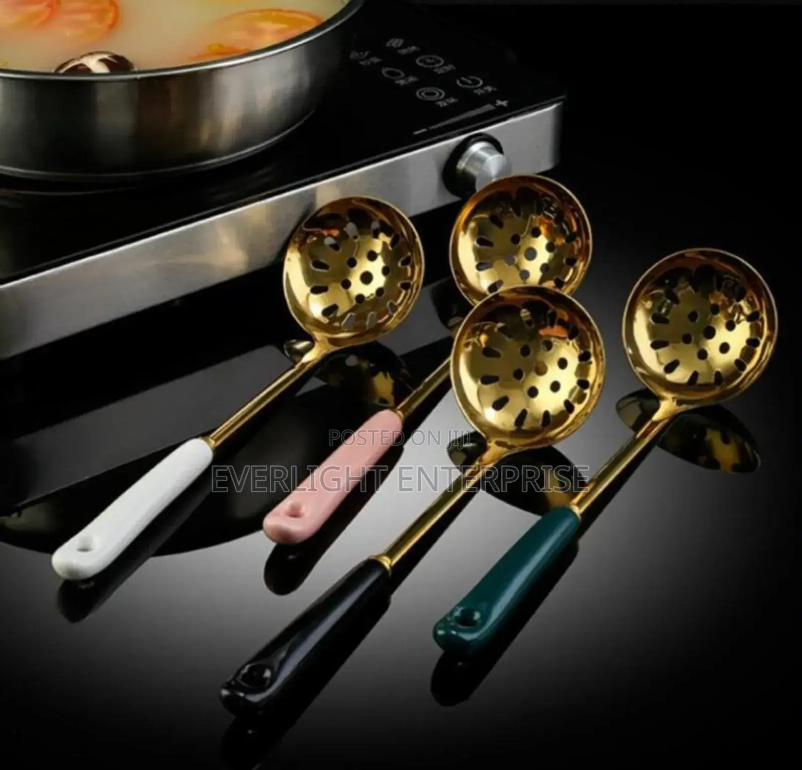Single High Quality Golden Serving Spoon With Ceramic Handle