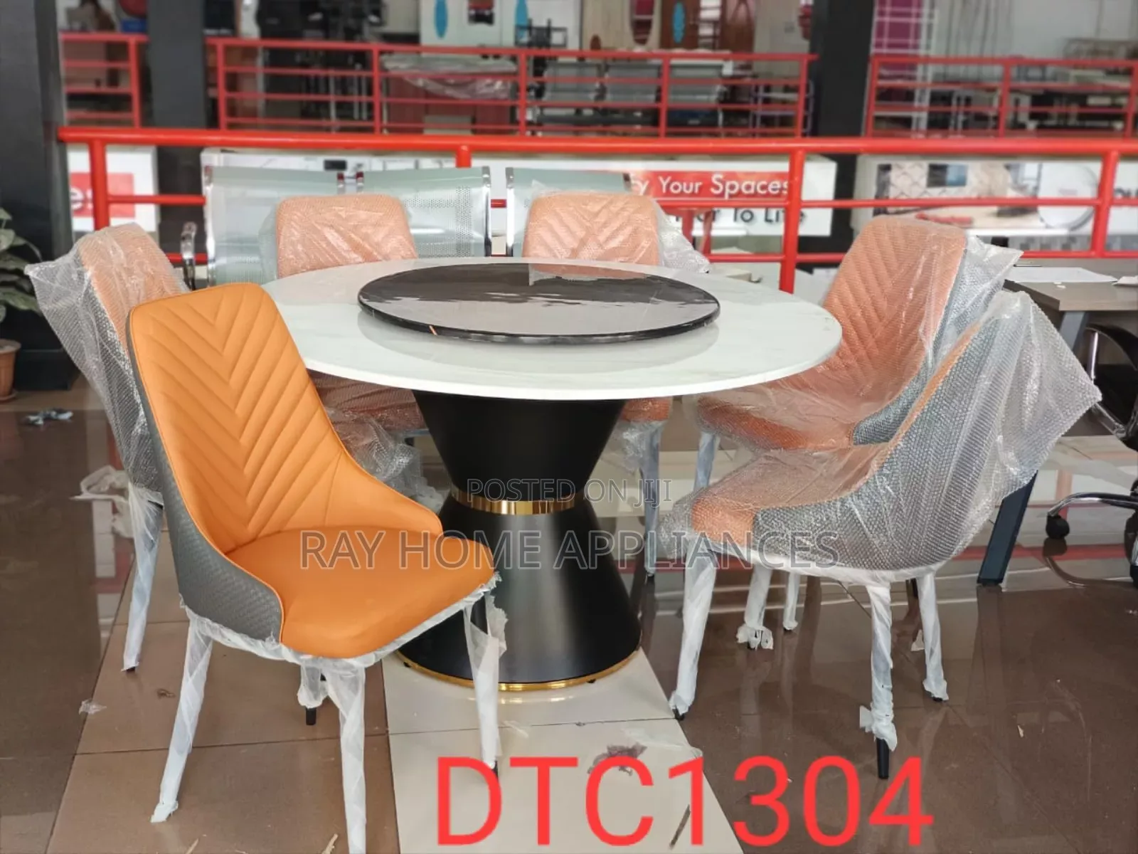 Round Marble Glass Top Six Sitter Dinning Table With Executive Chair