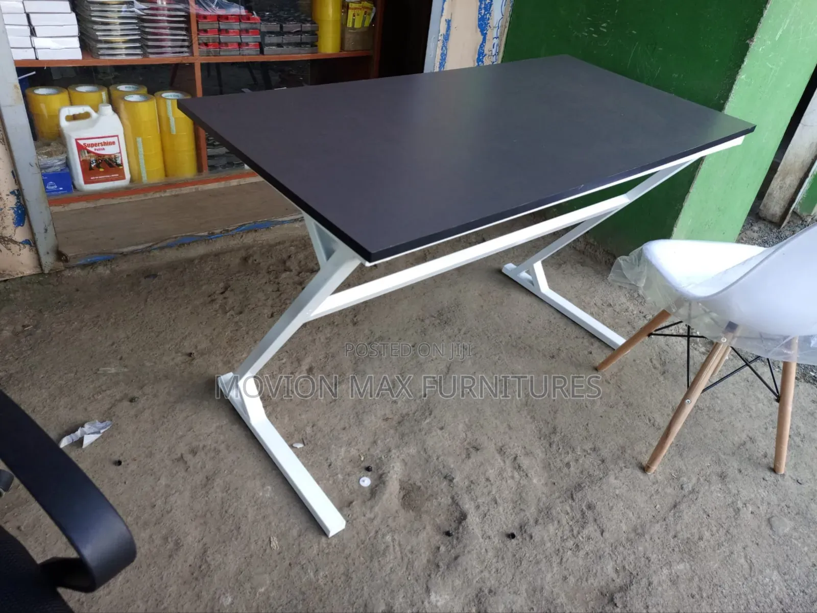 Gray Office Table Metallic Stand