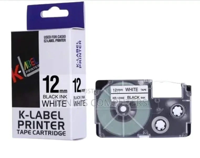 Casio 12mm X 8m Black on White Label Tape
