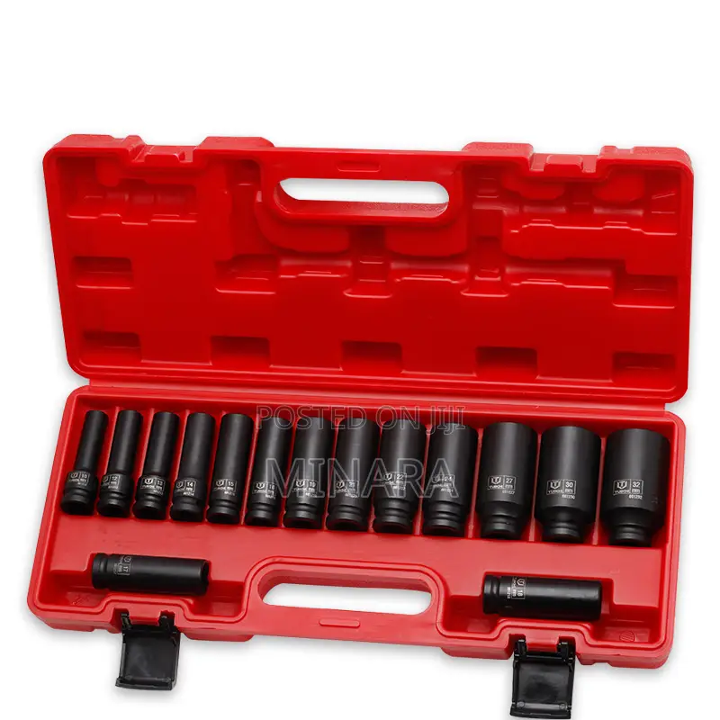 15 Pcs, 1/2'' Dr, Deep Impact Socket Set, 6 Point, Heavy Duty 10-32mm