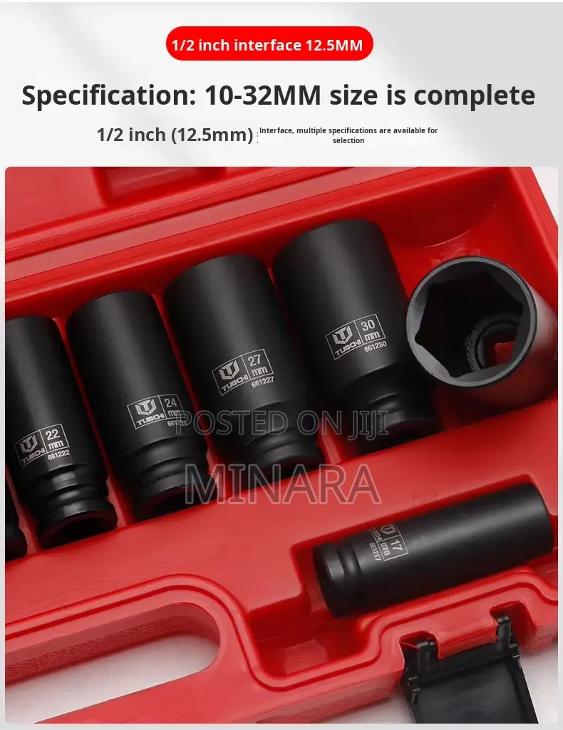 15 Pcs, 1/2'' Dr, Deep Impact Socket Set, 6 Point, Heavy Duty 10-32mm