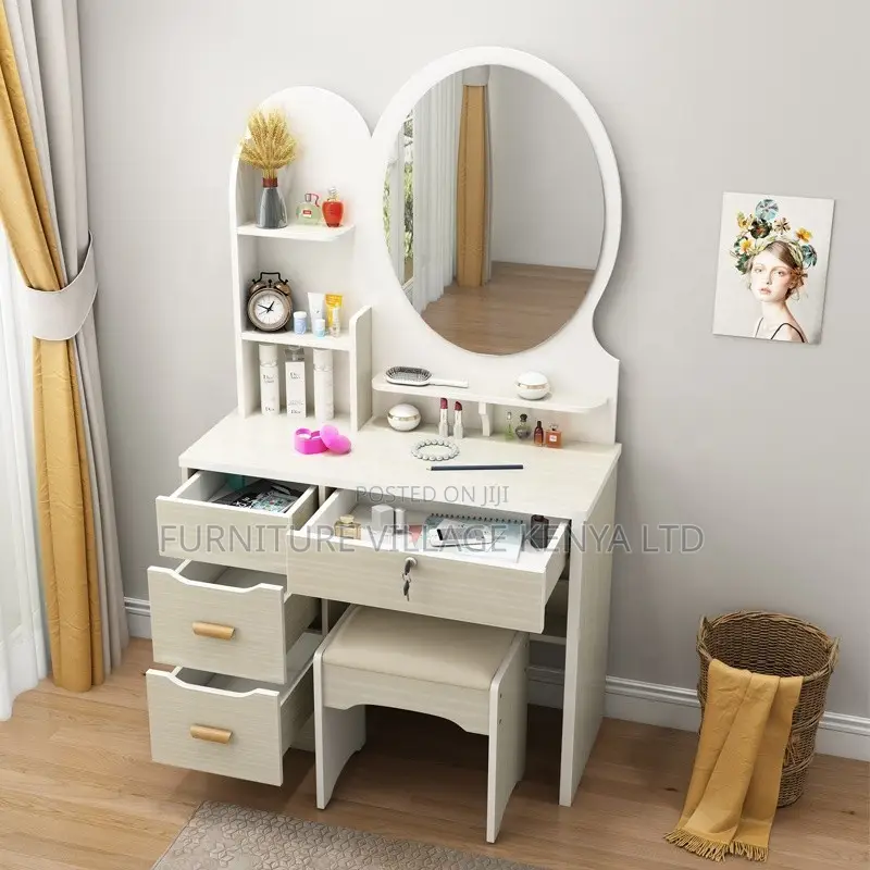Dresser; White Vanity Dressing Table Set With Mirror