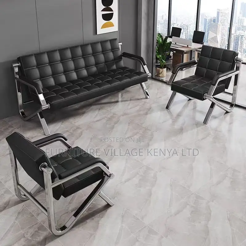 Office Sofa; Metal Frame Leather 5 Seater Reception Office Sofa