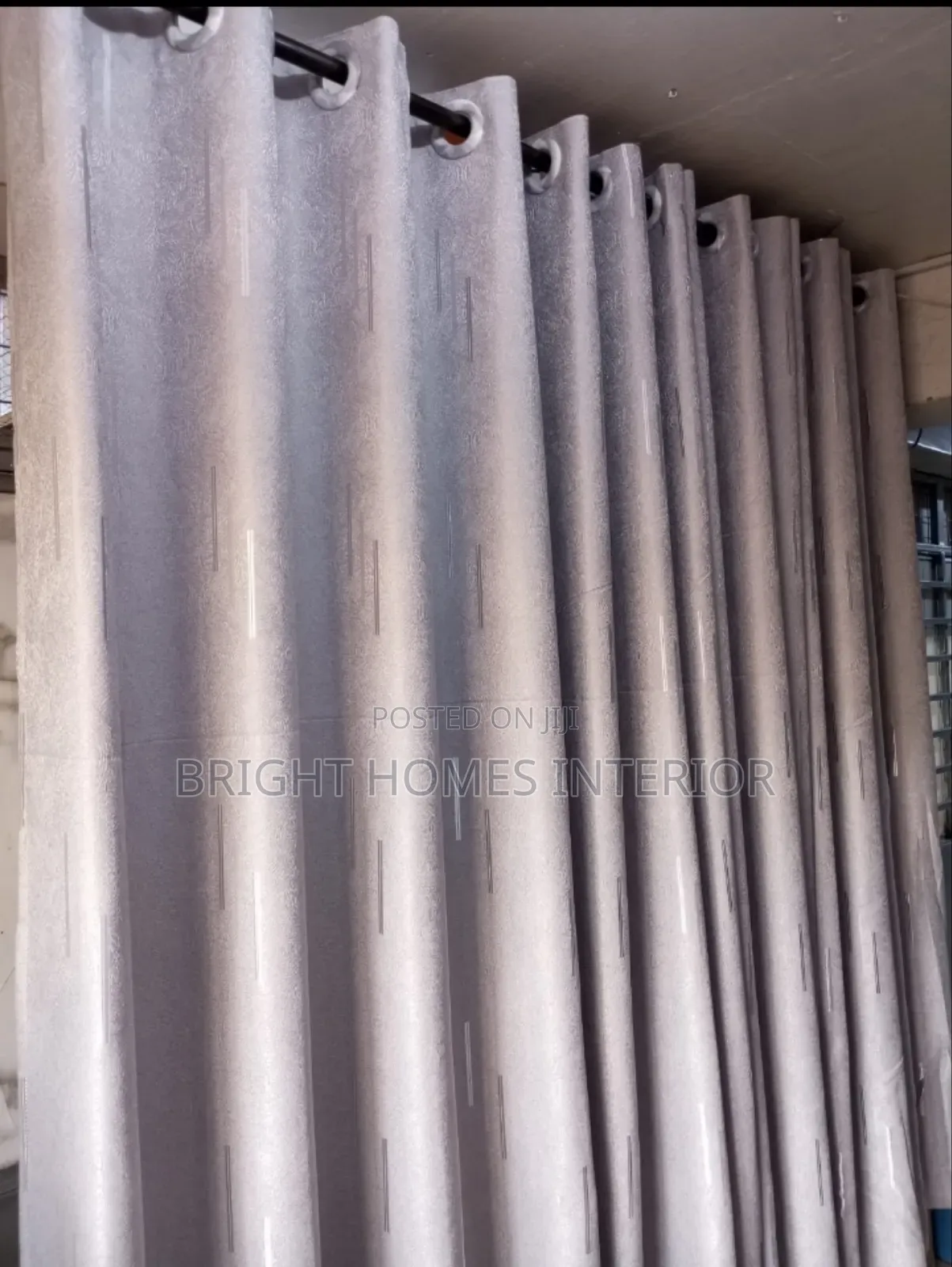 Silver Grey Curtain With Stripes