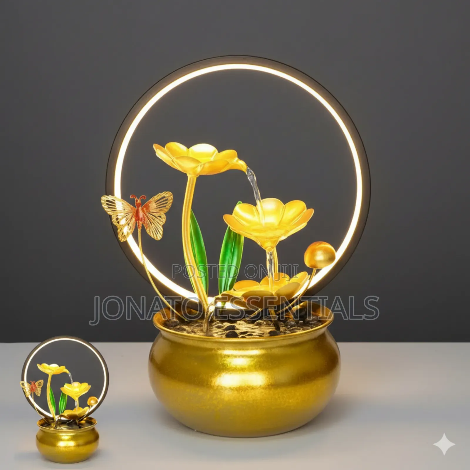 Golden Lotus Led Water Fountain - Tabletop Home Decor Night Light