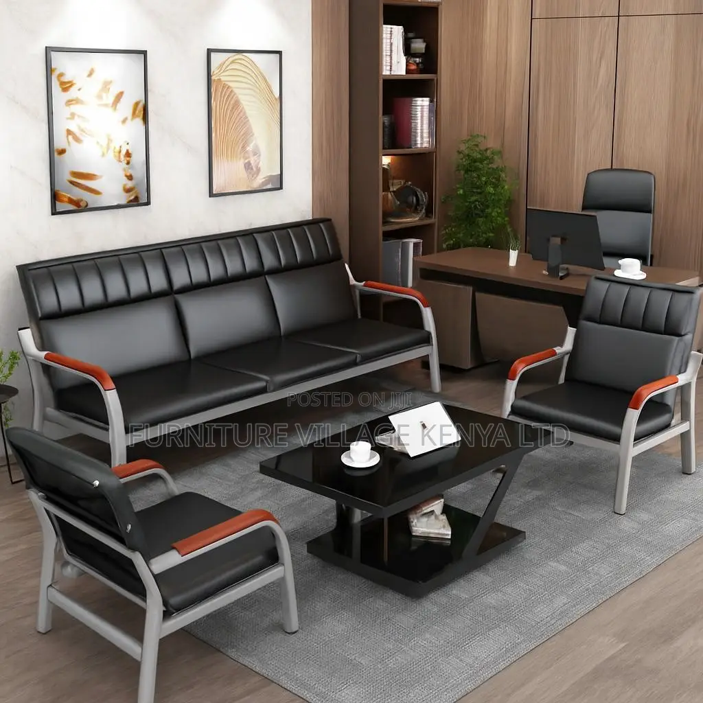 Office Sofa; 5-seater Leather Padded Waiting Office Sofa