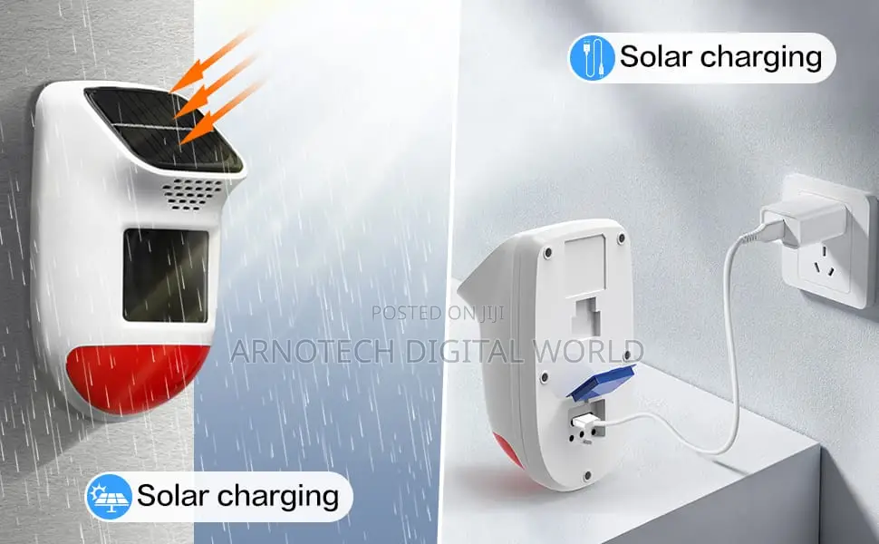 Wireless Infrared Motion Sensor Detector Strobe Siren Solar Alarm