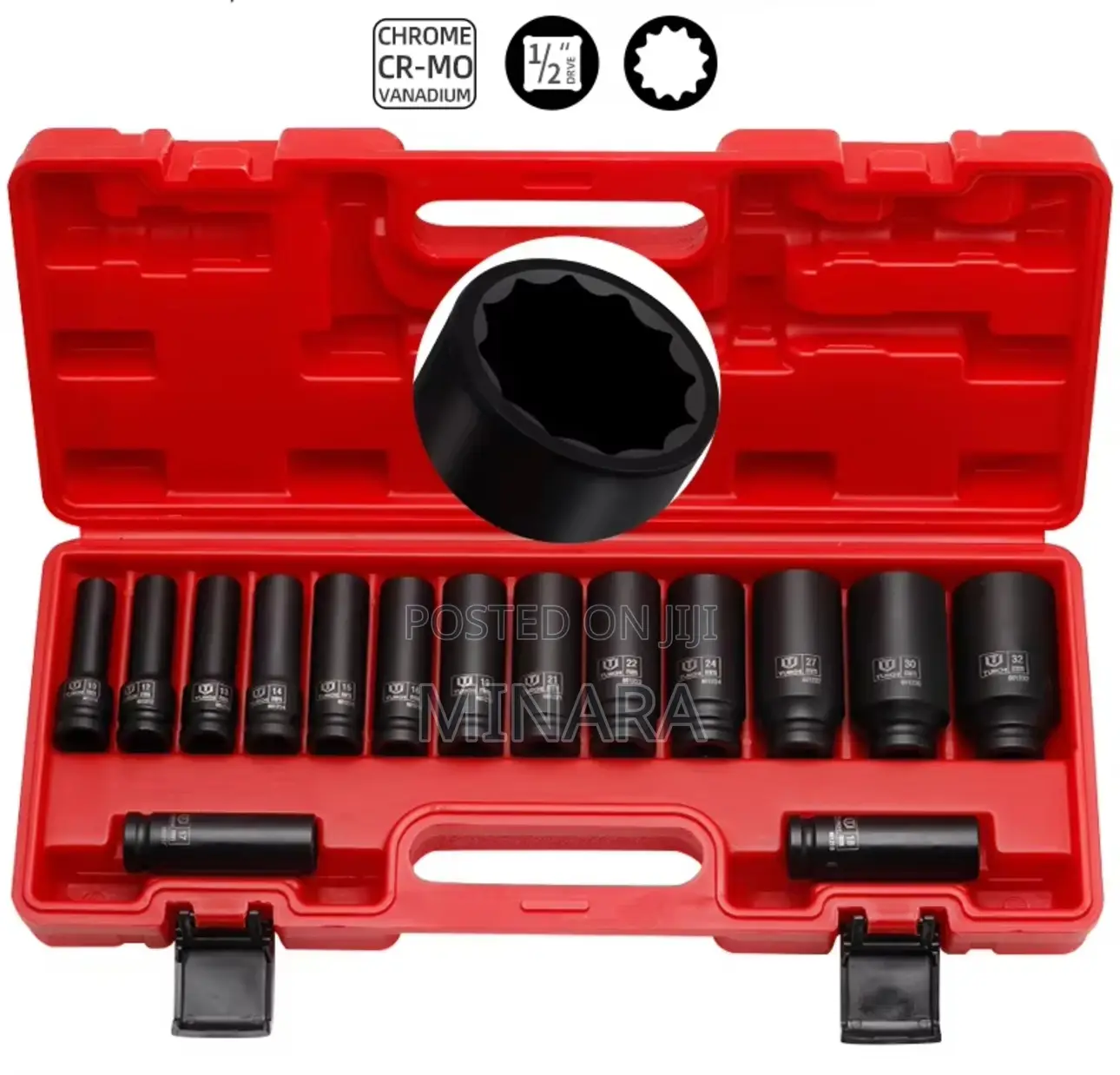 15 Pc, 1/2'' Dr, Deep Impact Sockets, Heavy Duty, 12 Pt (Spline) 10-32