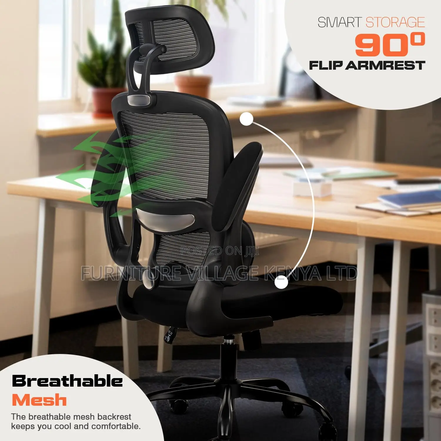 High Back Computer Chair With Adjustable Seat, Lumbar Support