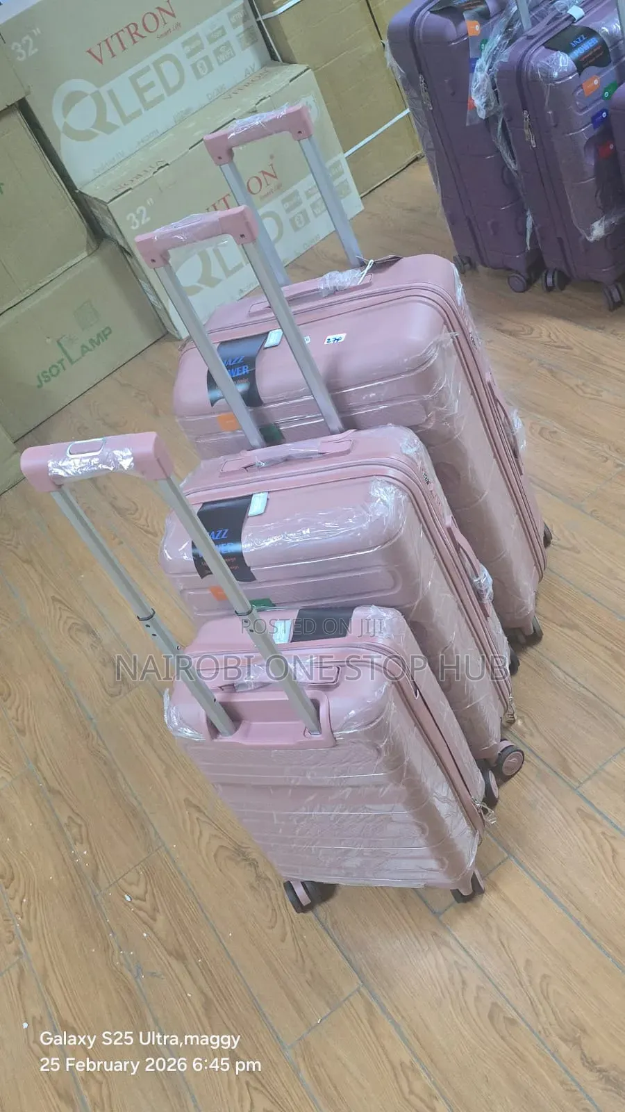 Pink 3 in 1 Rubber Suitcase Double Zip