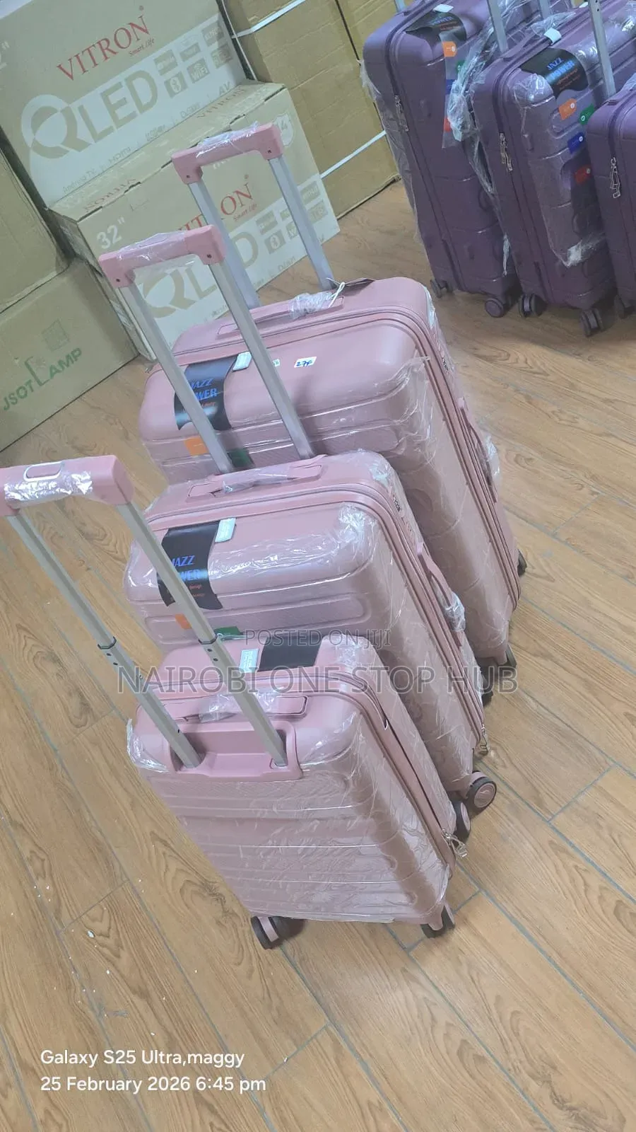Pink 3 in 1 Rubber Suitcase Double Zip