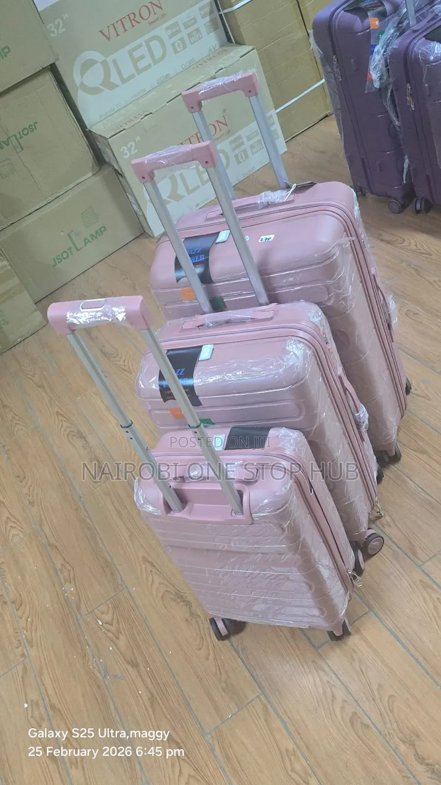 Pink 3 in 1 Rubber Suitcase Double Zip