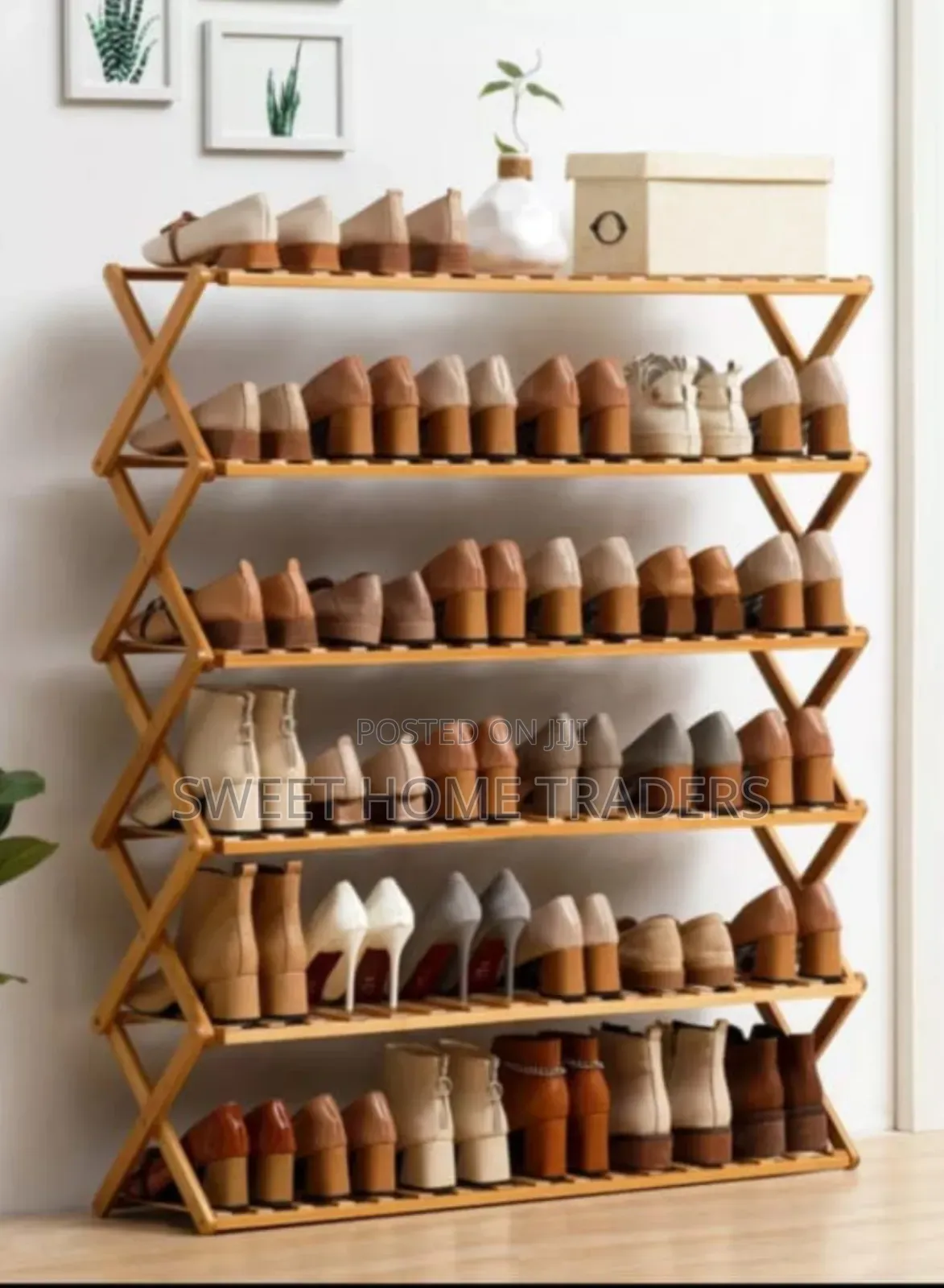 *6-Tier Foldable Bamboo Shoe Rack Stand