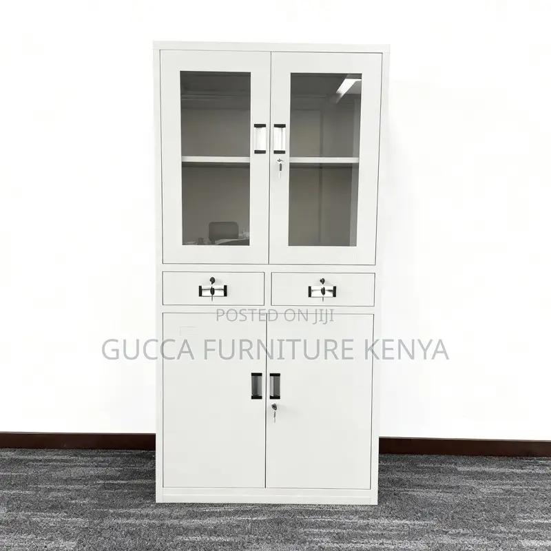 2-door Metallic Half-glass Storage Cabinet