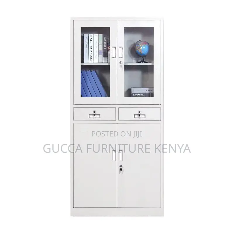 2-door Metallic Half-glass Storage Cabinet