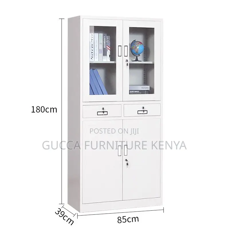 2-door Metallic Half-glass Storage Cabinet