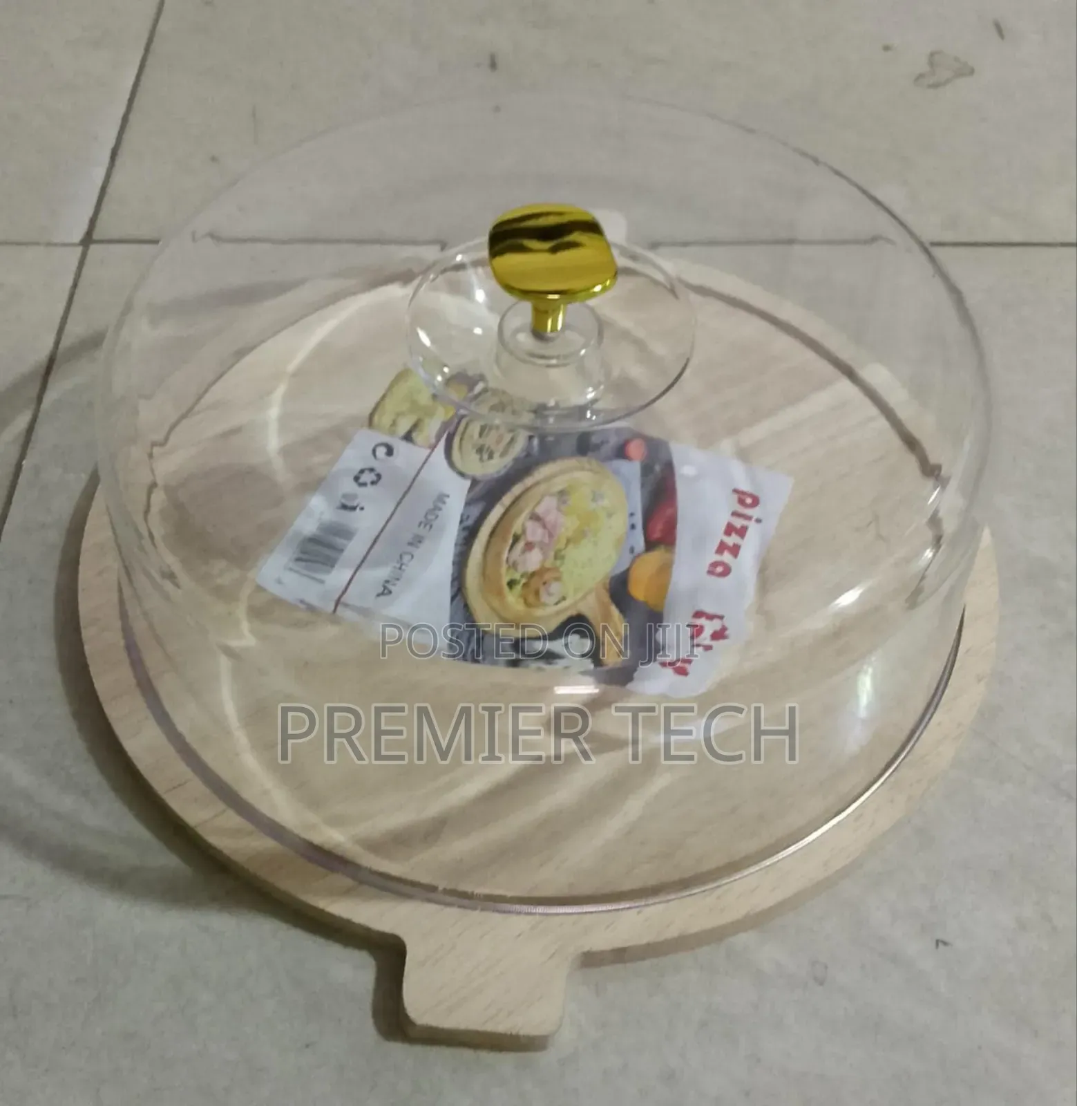 30cm Bamboo Tray With Handle + Acrylic Dome Cover for Food Bread Cake