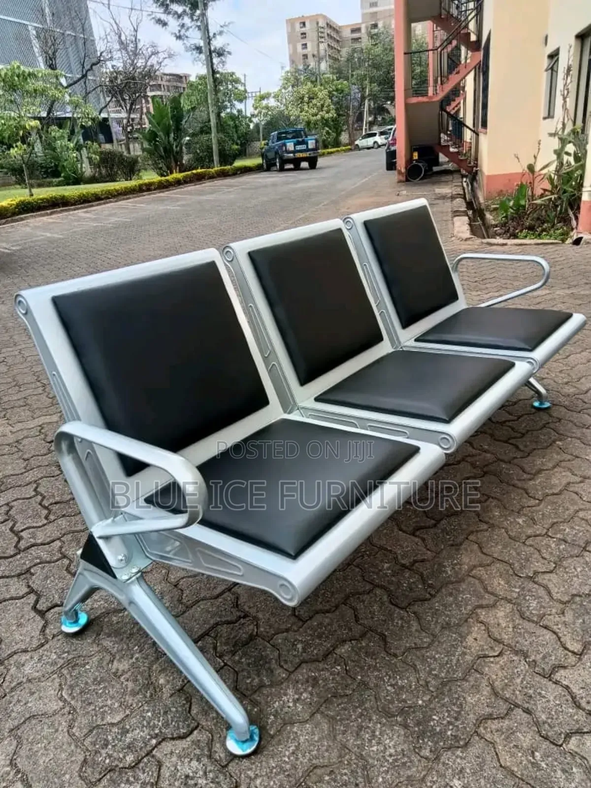 Silver Office Link Chair With Leather Cushion Seat Back