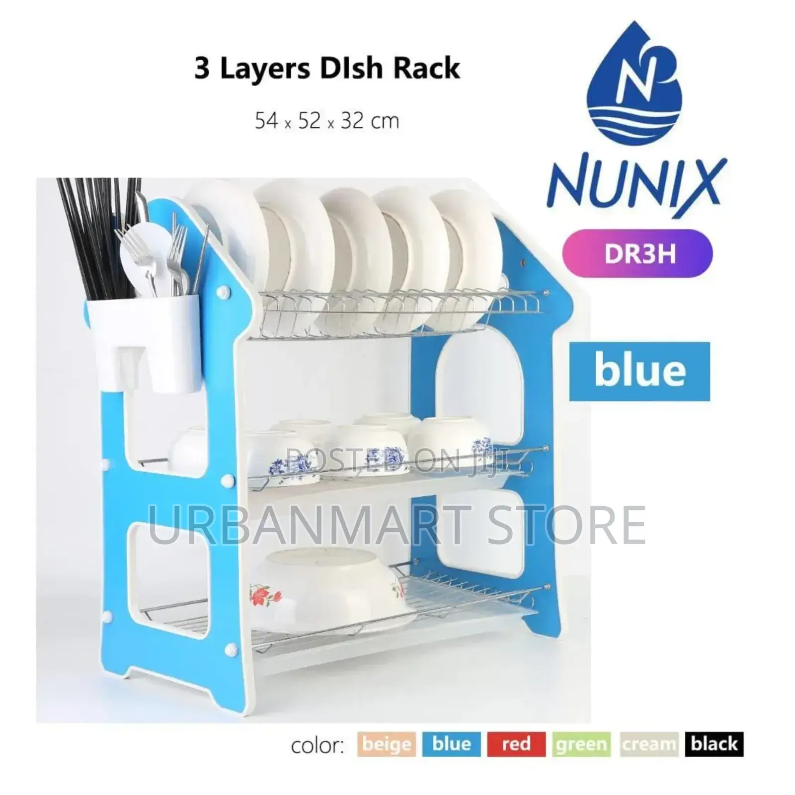 Nunix 3-Tier Blue Dish Rack Dr3h – 54×52×32 Cm Kitchen Organizer
