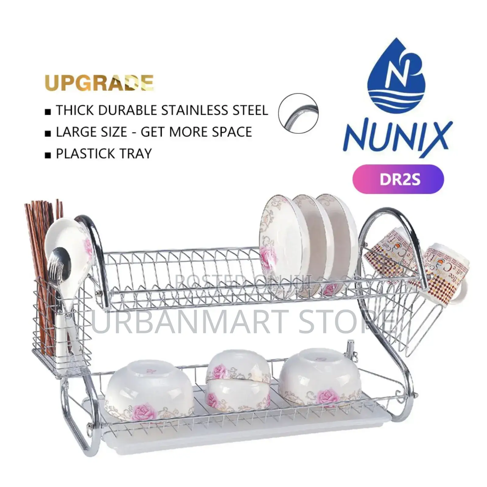 Nunix Dr3s 3-Tier Stainless Steel Dish Rack With Drain Tray