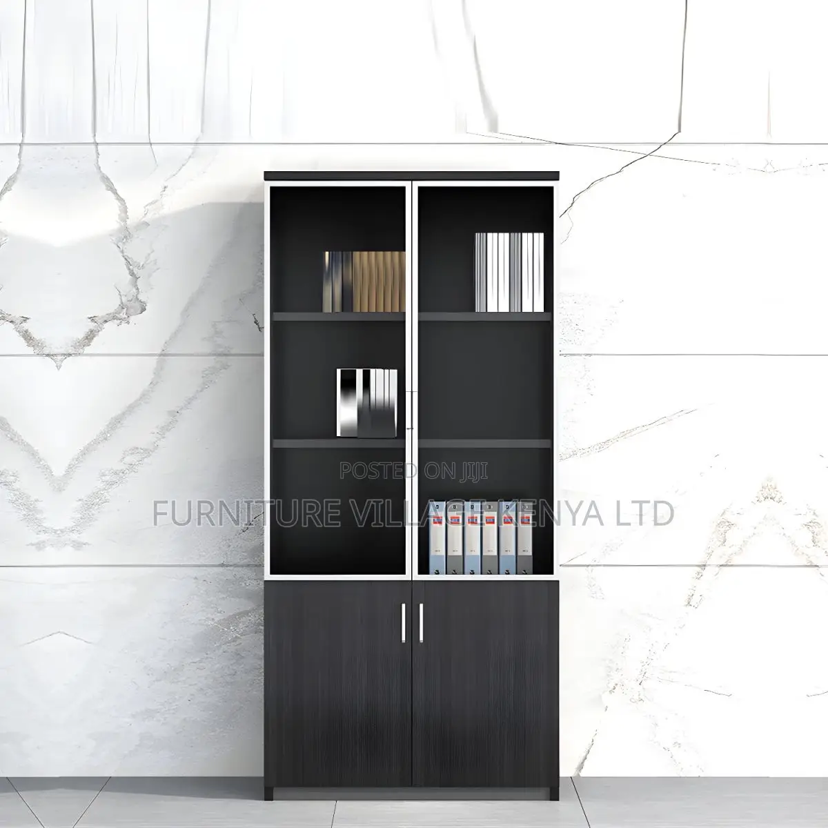 Office Cabinet; Glass & Wood 2-door Office Storage Cabinet