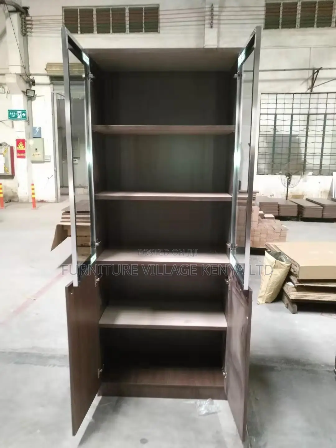 Office Cabinet; Glass & Wood 2-door Office Storage Cabinet