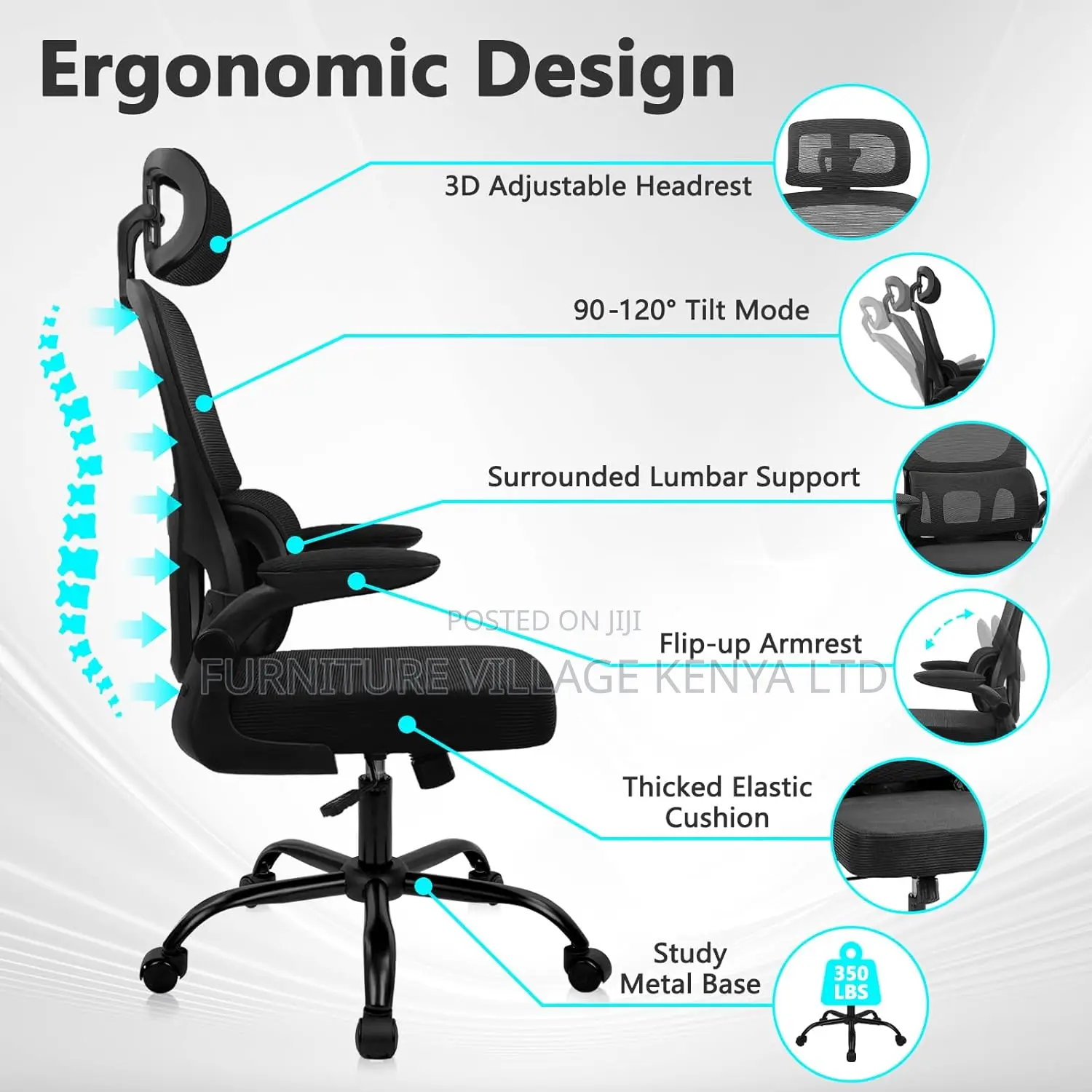 Ergonomic Office Desk Chair With Adjustable Headrest