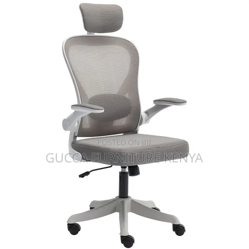 White Ergonomic Office Chair With Flip Armrest
