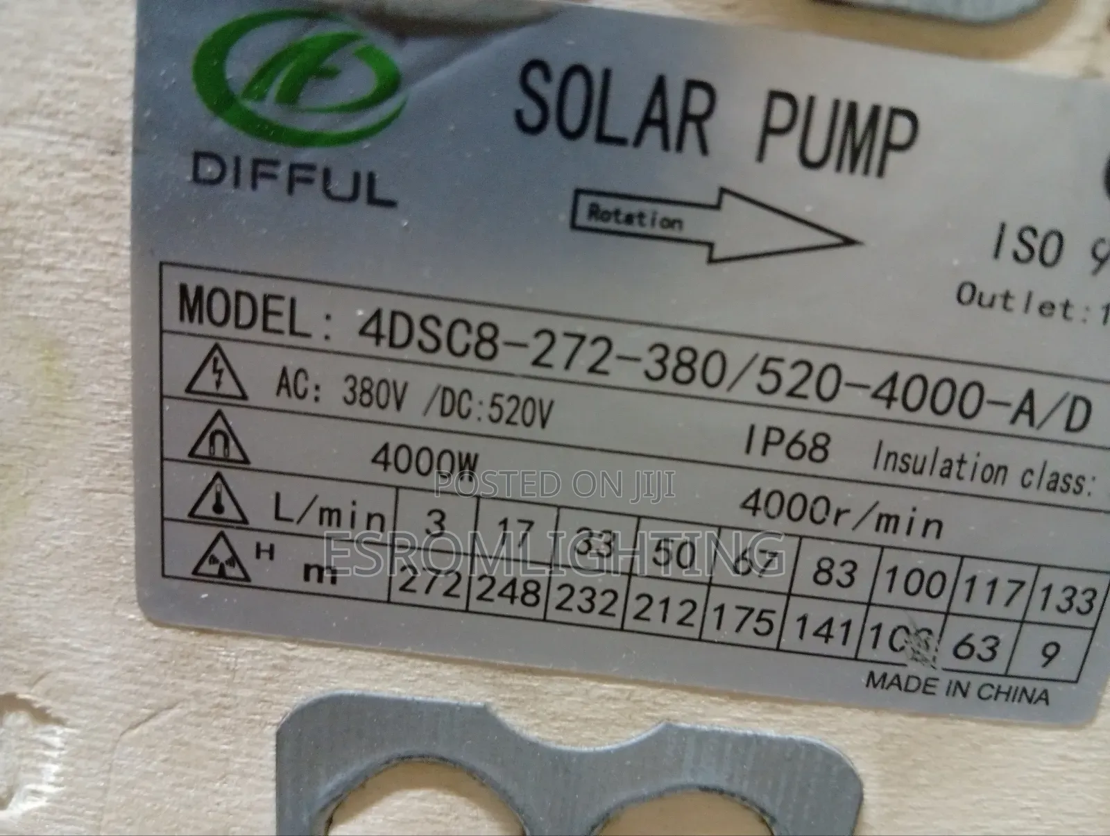 4kw -5hp Difful Solar Submersible Pump