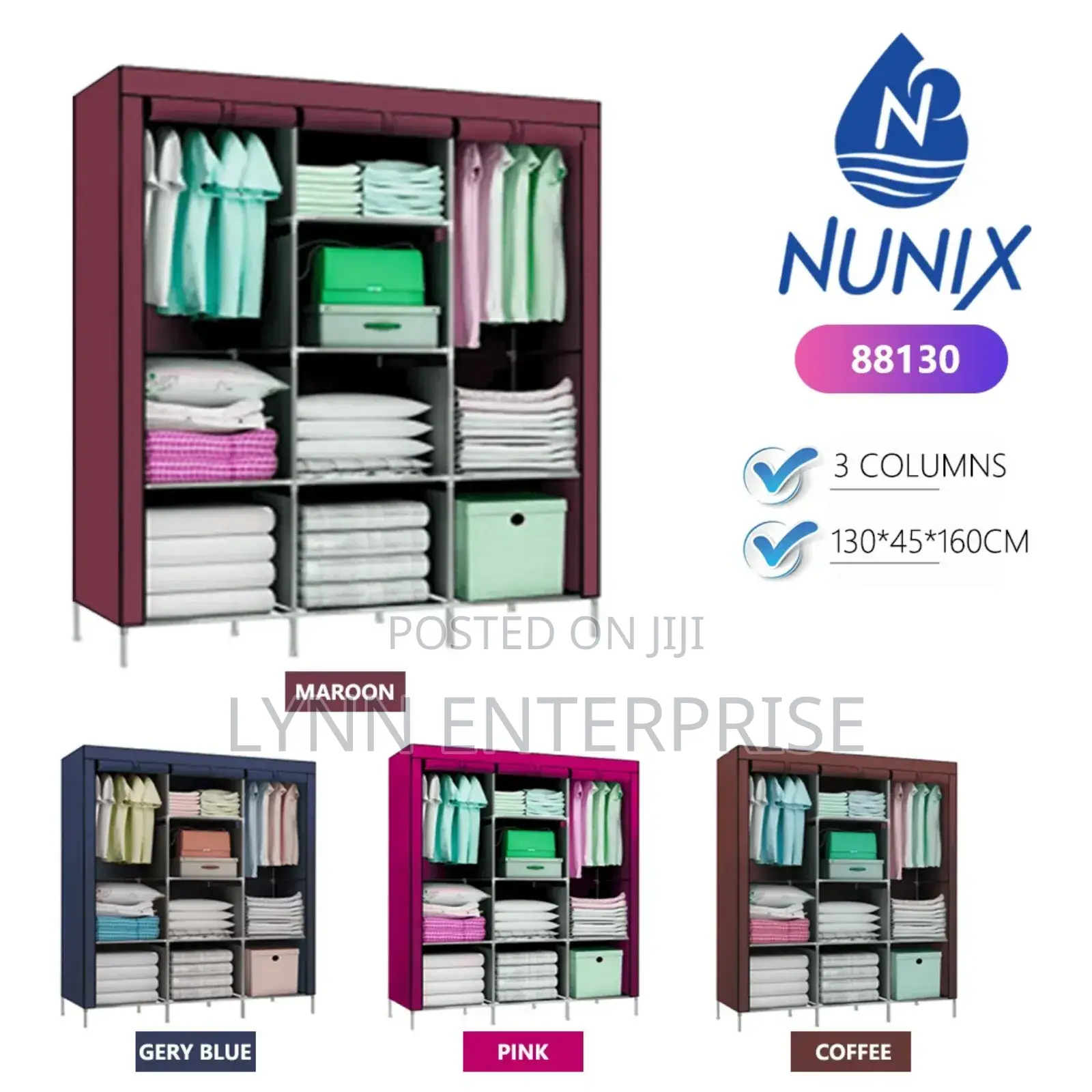 3-column Portable Metallic Wardrobe