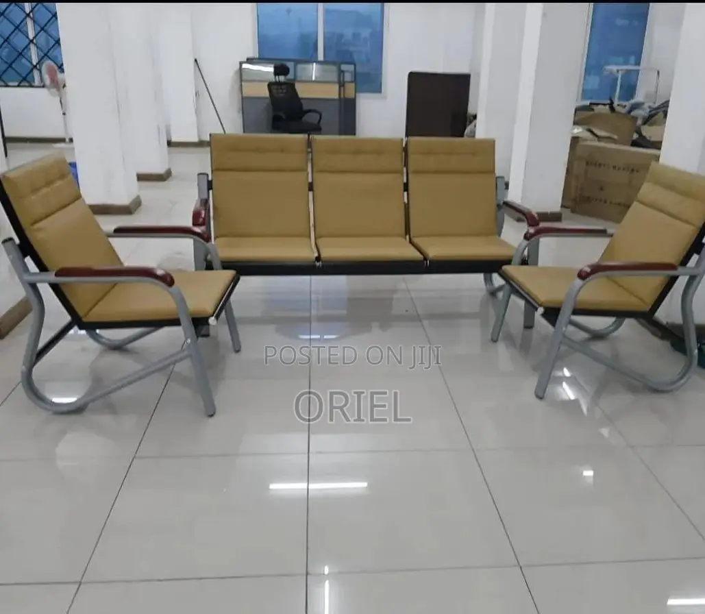 Office Sofa; High-Back 5-Seater Brown Office Lounge Couch
