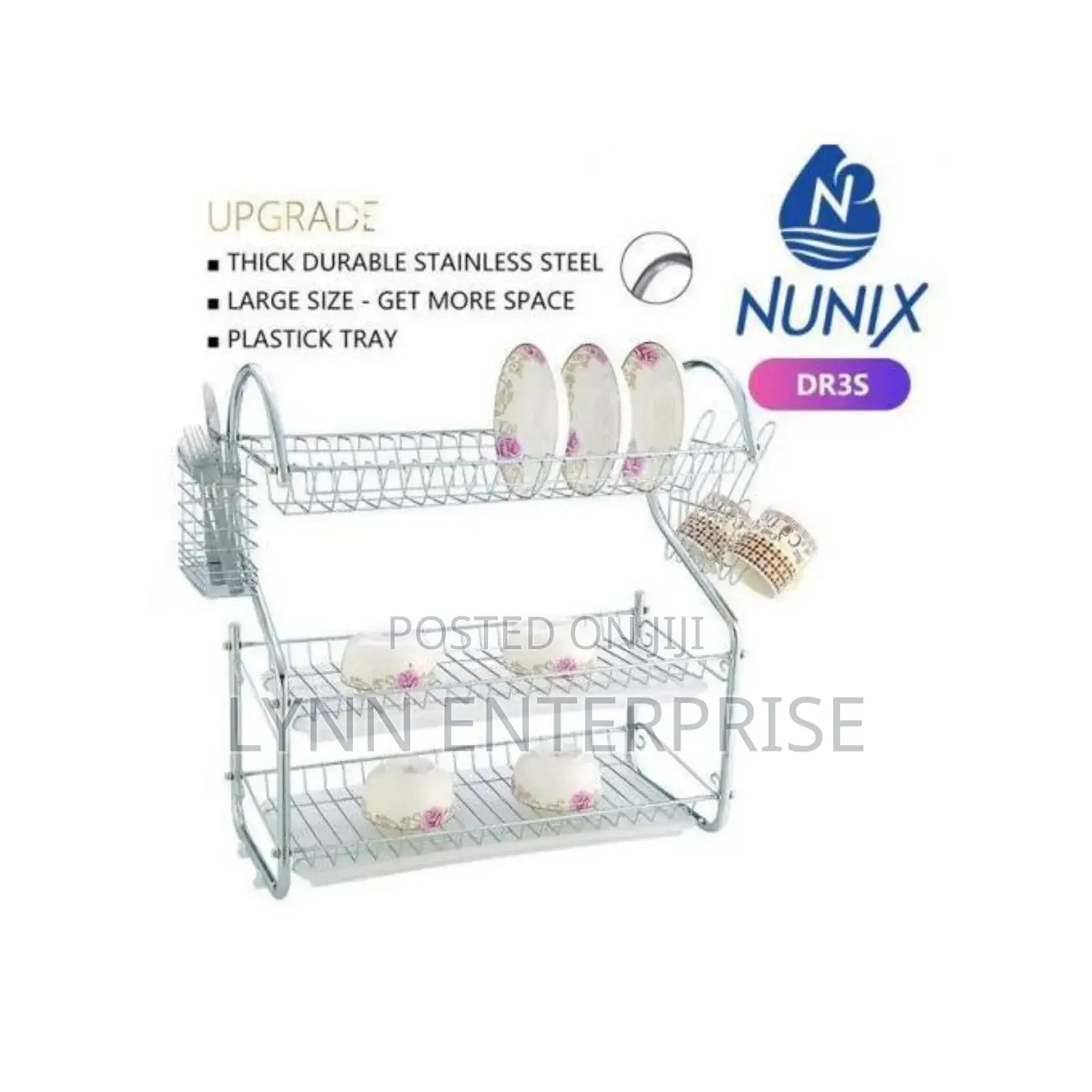 Nunix Dish Rack - 3 Tier + Drain Board