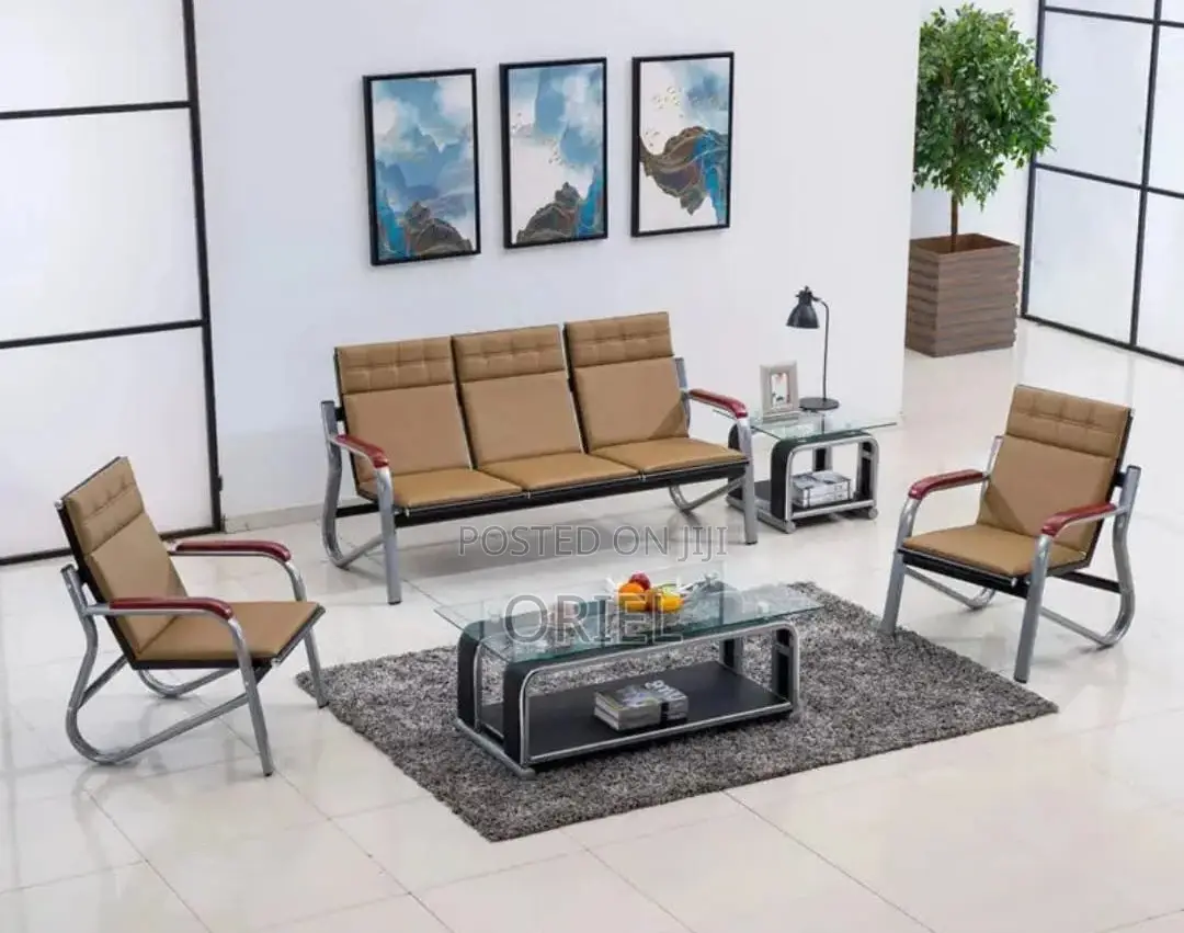 Office 5-Seater Bench : Brown 5 Seater Reception Waiting Sofa