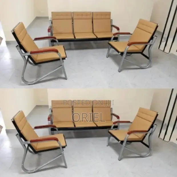 Office 5-Seater Bench : Brown 5 Seater Reception Waiting Sofa