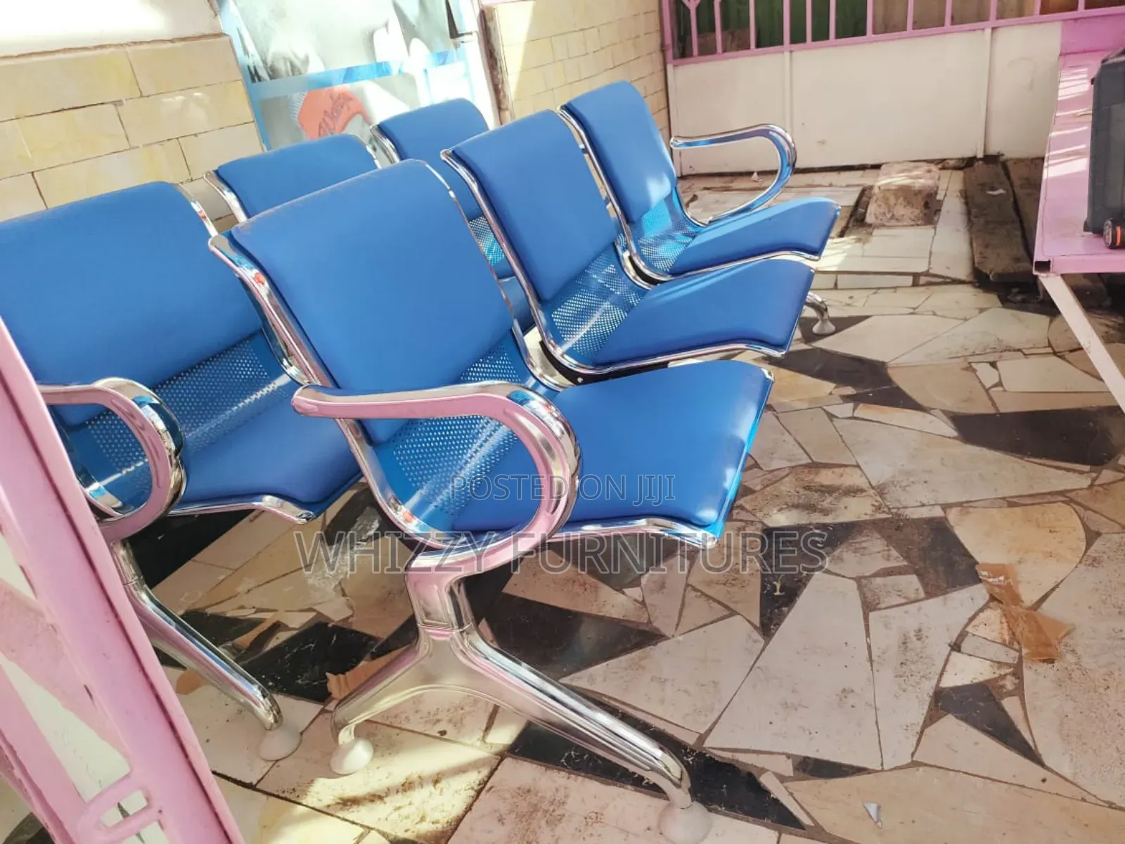 Blue 3 Seater Waiting Bench