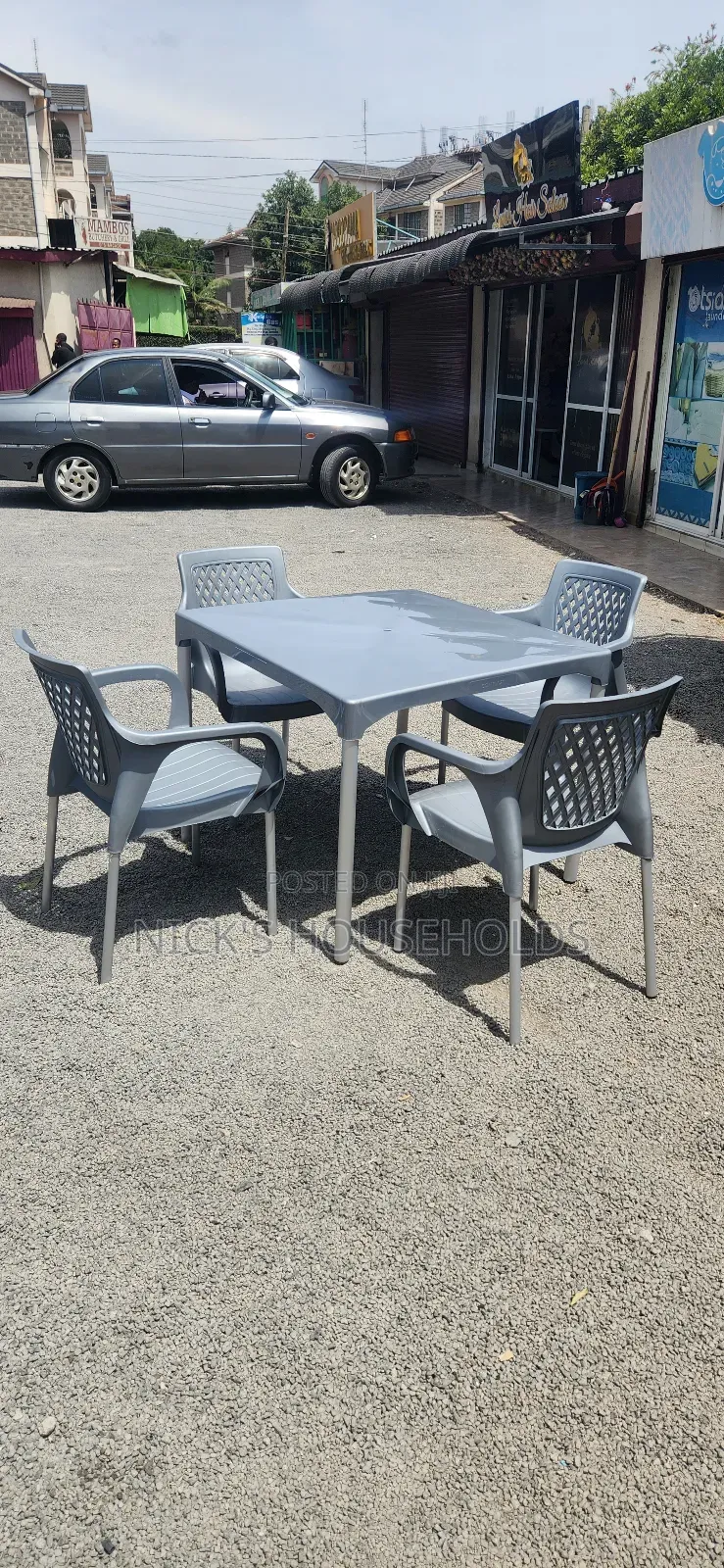 Gray Plastic Chair With Square Plastic Table Set