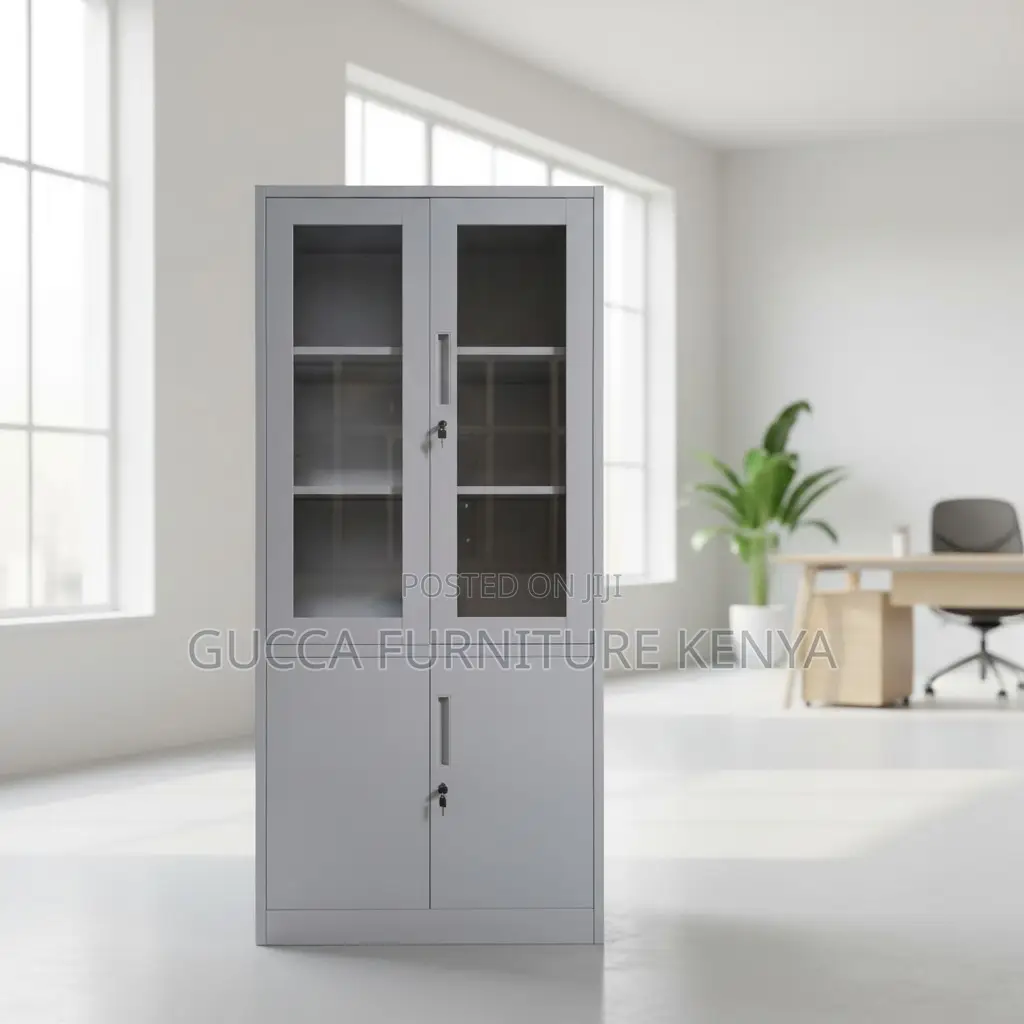 2-door Metallic Half-glass Filling Office Cabinet