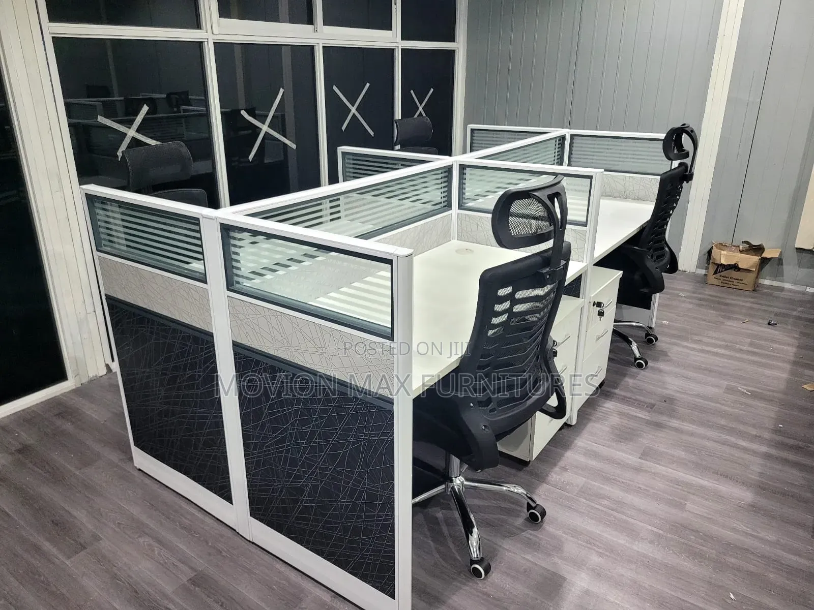 Black White 4way Workstation Desk