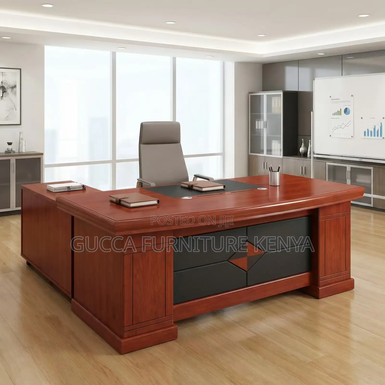 1.8 Meters Executive Mahogany L-shaped Table