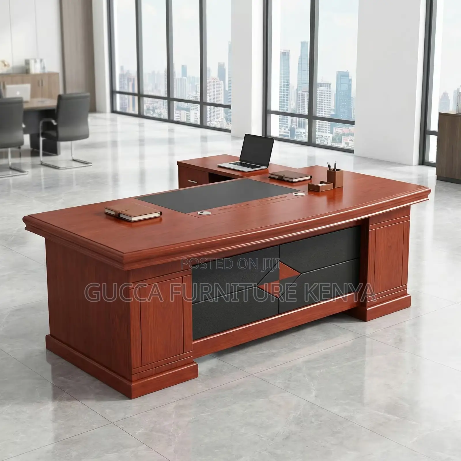1.8 Meters Executive Mahogany L-shaped Table