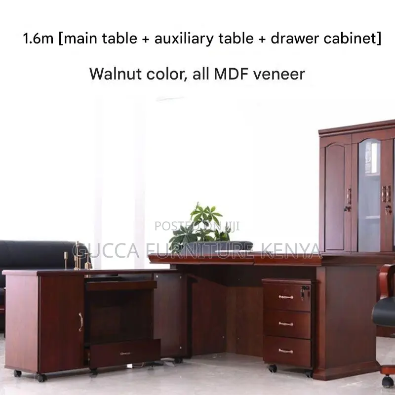 1.8 Meters Executive Mahogany L-shaped Table