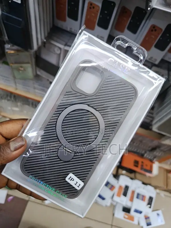 iPhone 11 Featuring a Carbon Fiber Texture Magnetic Ring Stand.