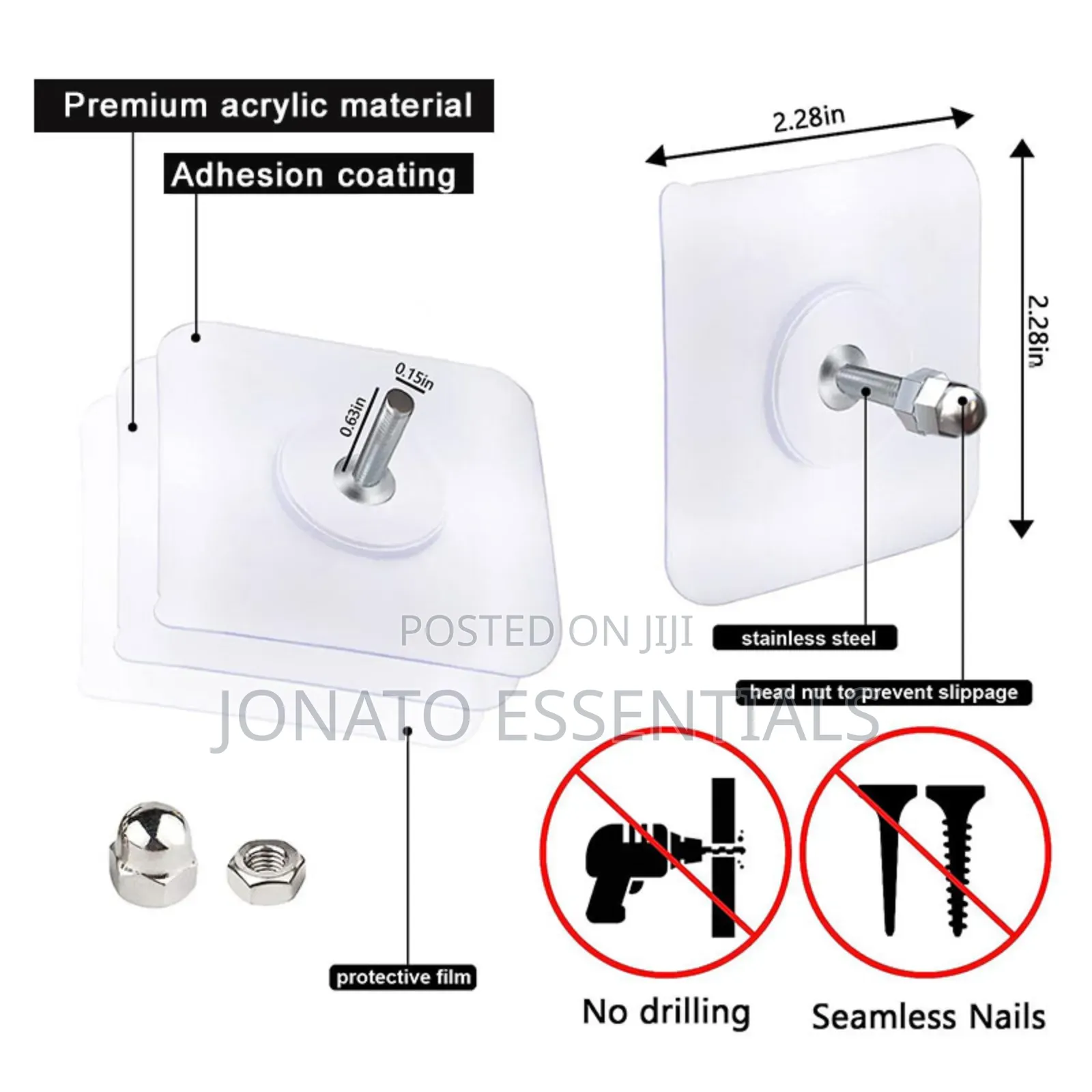 10 Piece Wall Mounted Adhesive Hooks, Screw Sticker