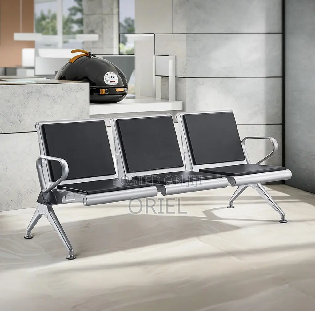 Office Bench : Comfy Leather Padded 3-Seater Office Waiting Bench